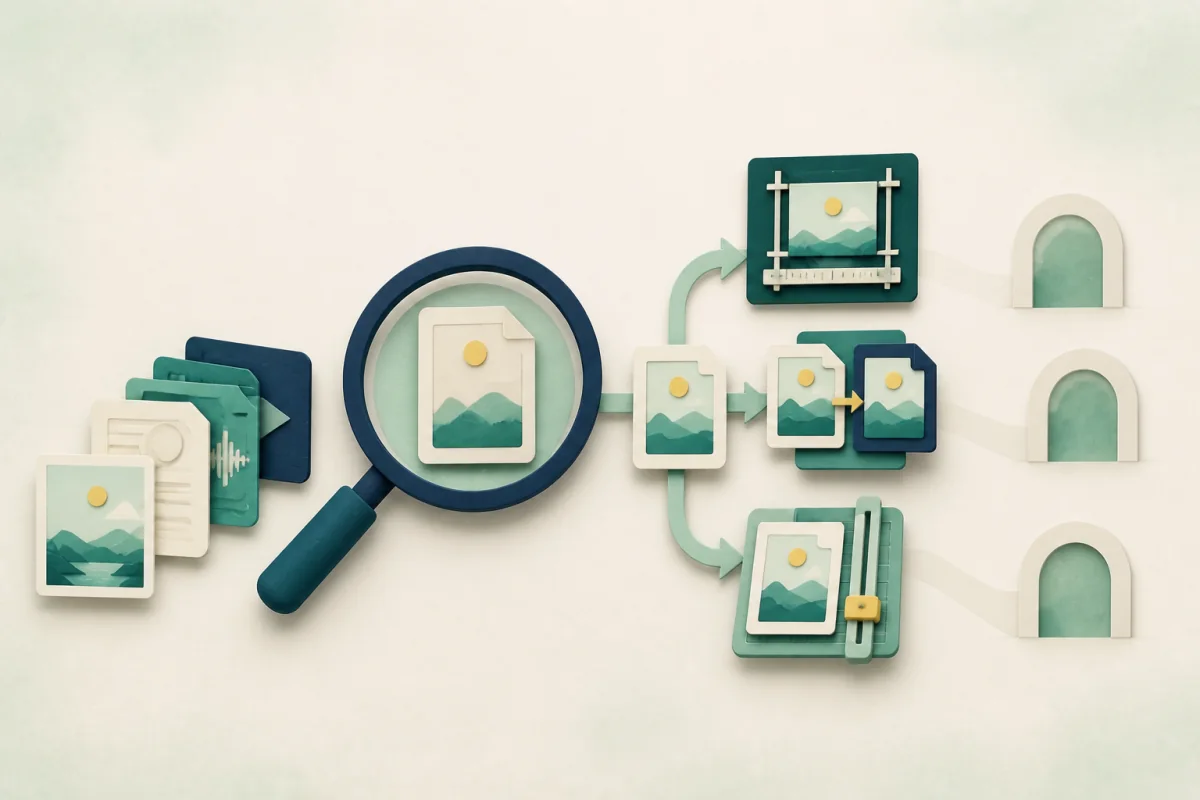 Different files being inspected locally and routed to targeted repairs before AI destinations.