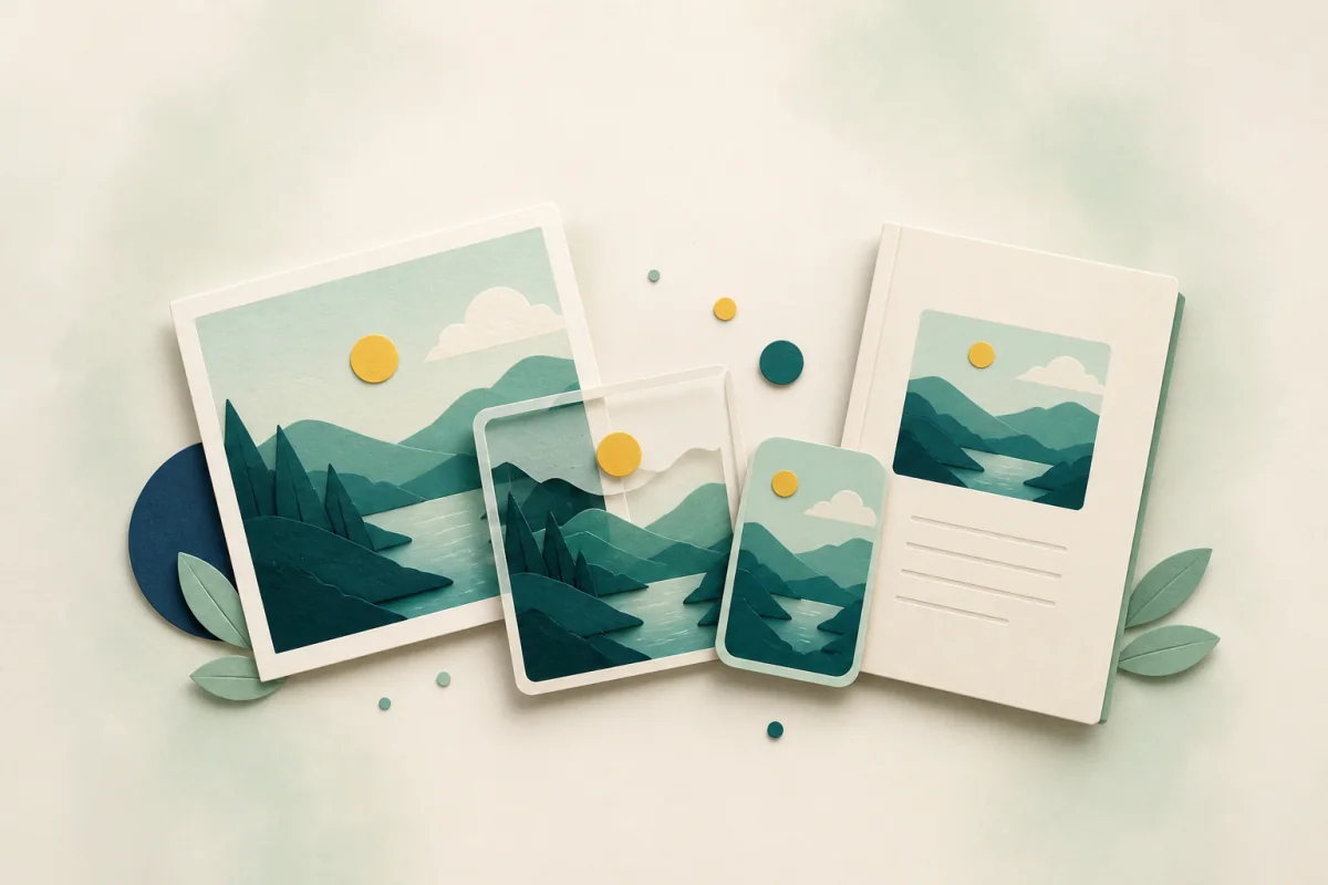 Different image and document cards arranged as format choices.