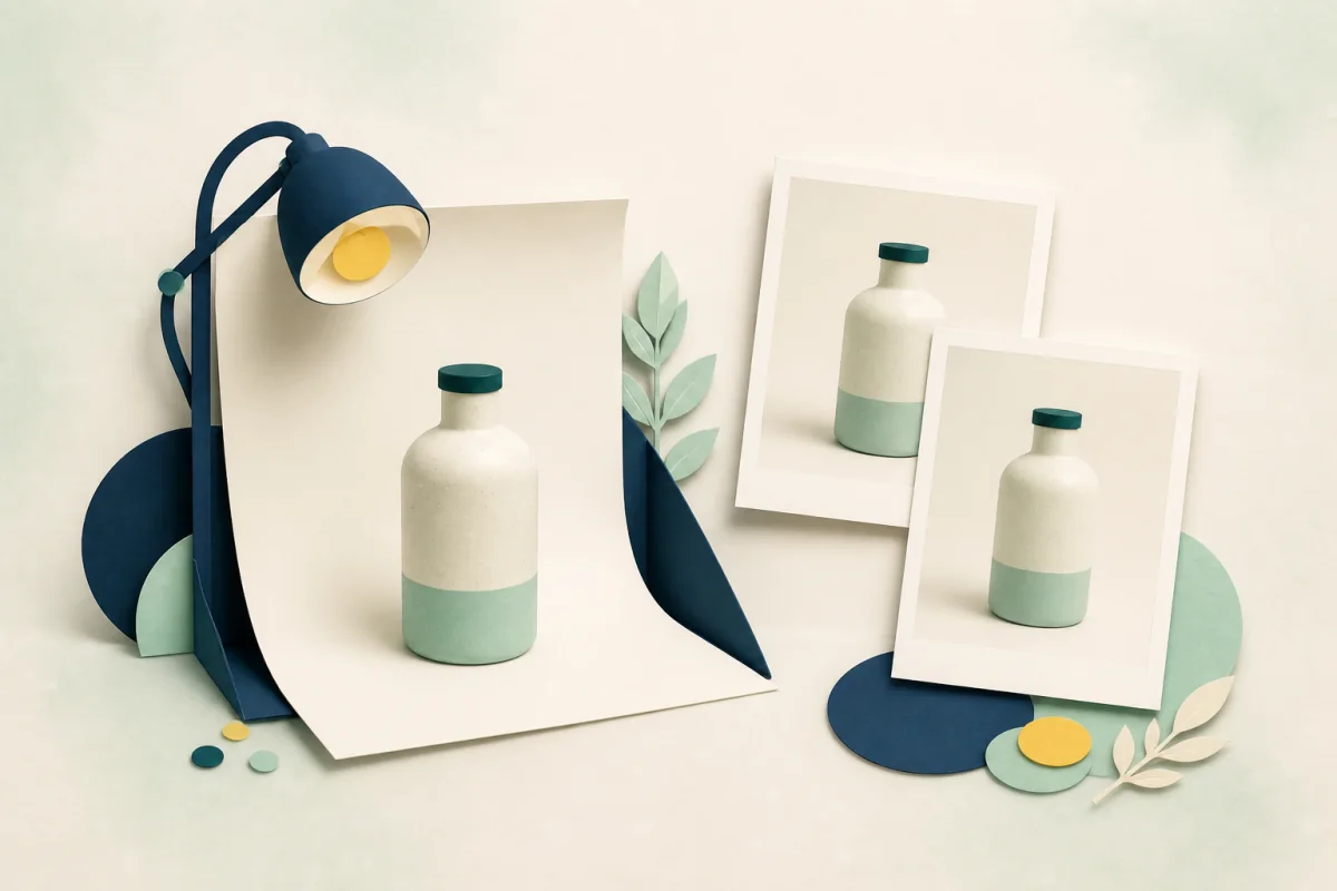 A product arranged in a small studio with consistently framed listing photos.